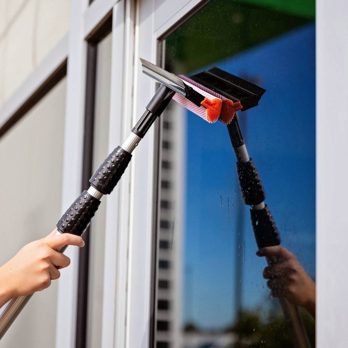 Libman Black and Red Telescopic Window Washer Squeegee and Sponge Combination Assembled Height 96"