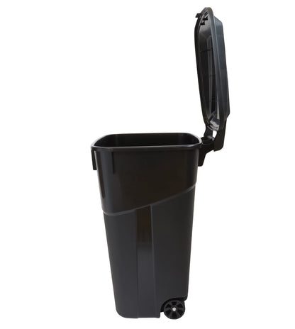 Hyper Tough 32 Gallon Wheeled Plastic Garbage Can with Attached Lid, Black