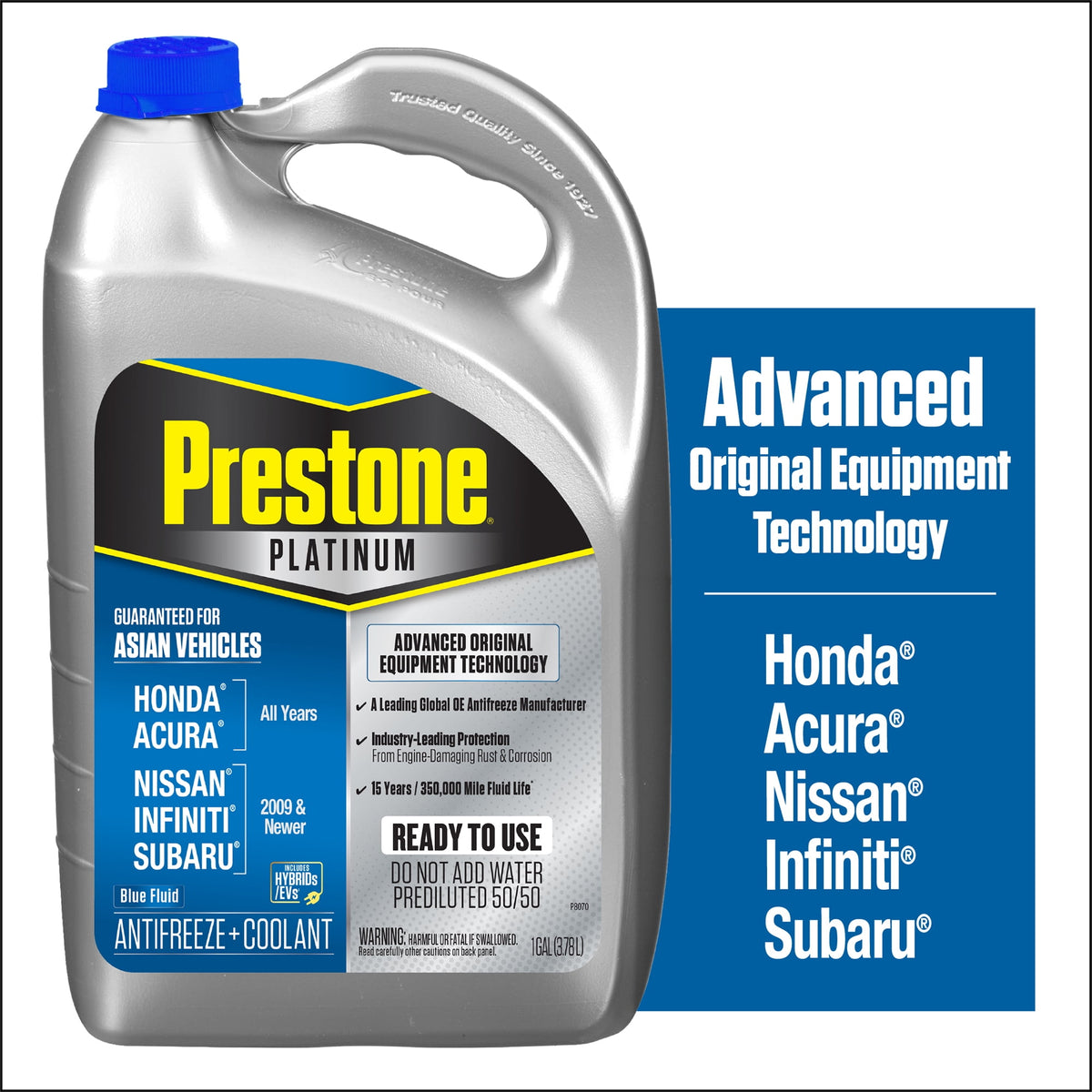 (2 pack) Prestone Platinum Asian Blue Antifreeze + Coolant, Ready-to-Use, Prediluted 50/50, 1 Gallon
