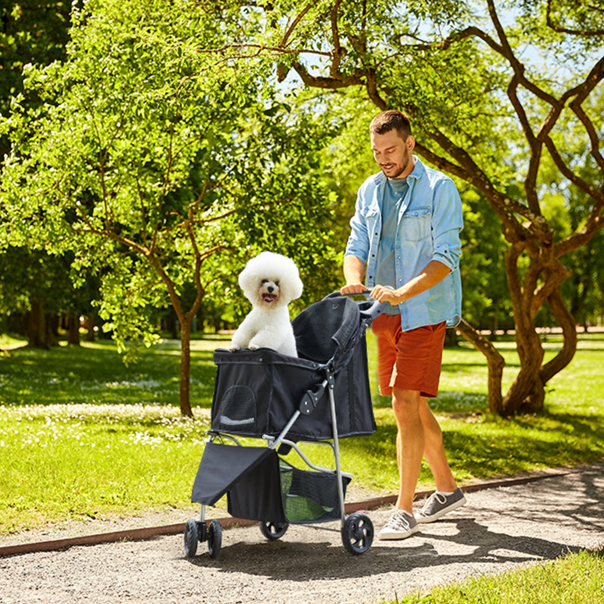 Gianna 3-Wheel Pet Stroller for Dogs, Jogging Stroller with Breathable Mesh Window, Large Storage Basket and Cup Holder