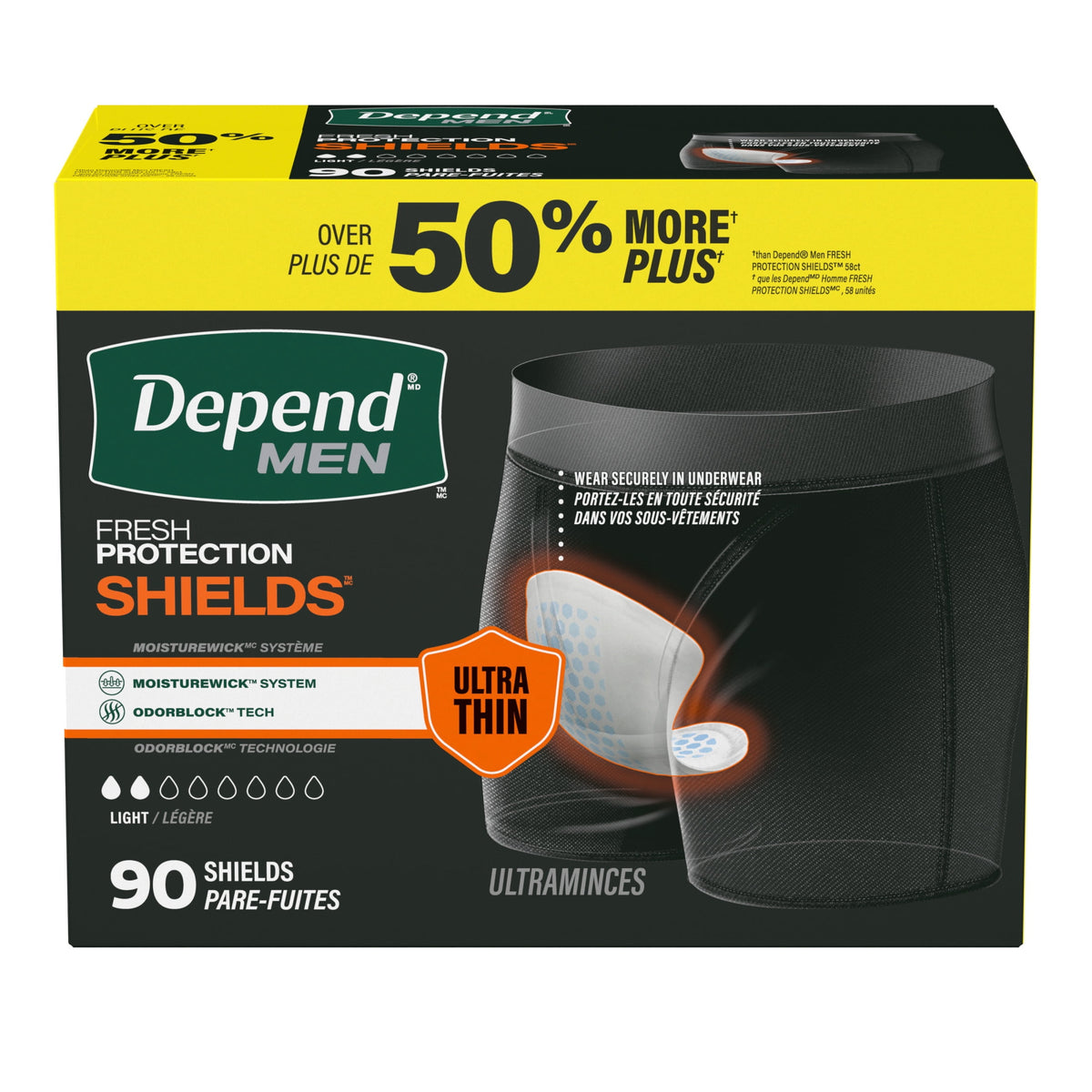 Depend Shields Incontinence Pads for Men, Light Absorbency, 90 Count