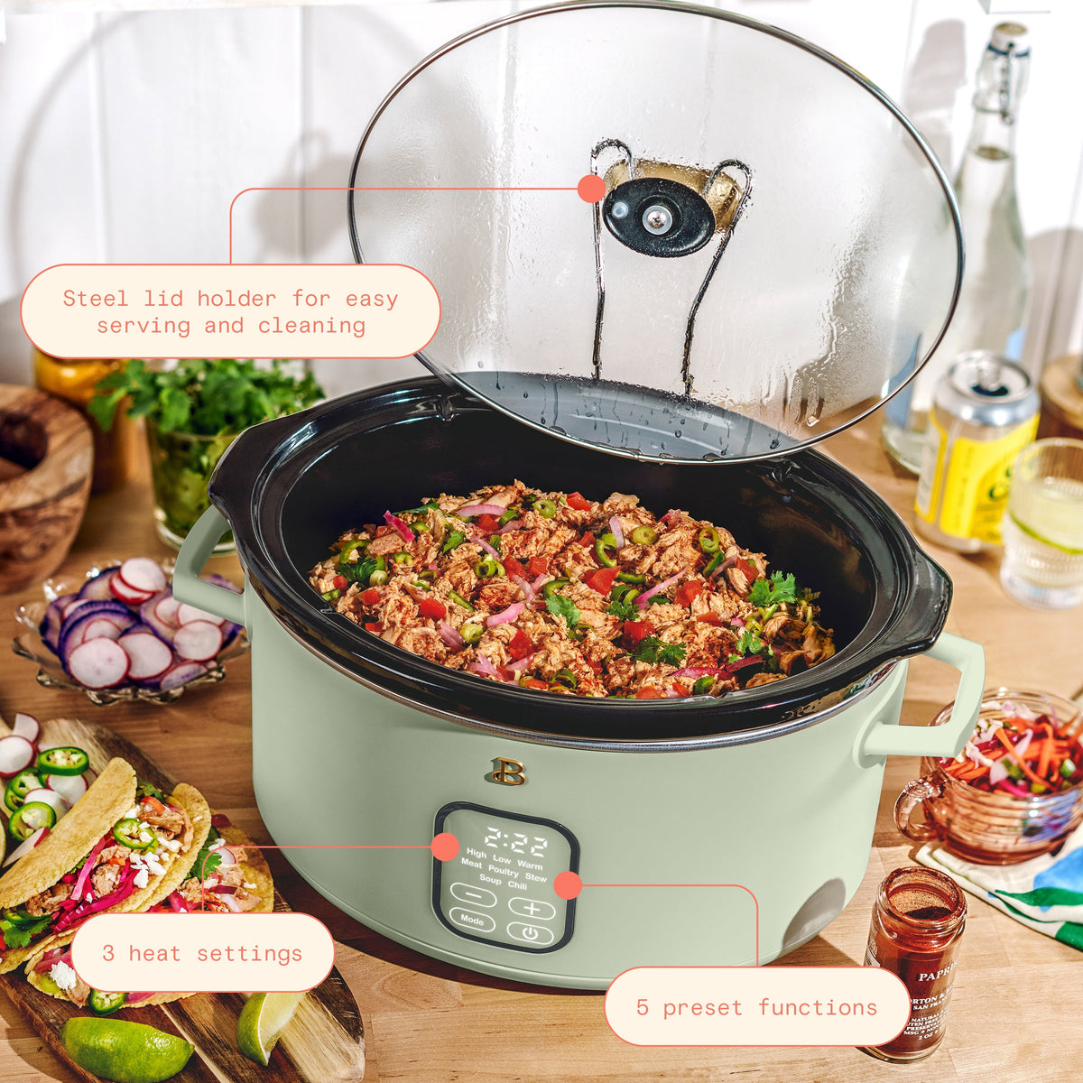 Beautiful 6 Qt Programmable Slow Cooker, Sage Green by Drew Barrymore