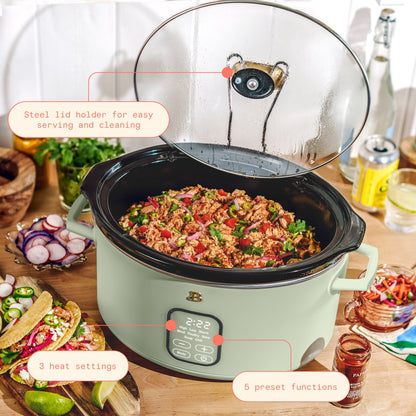 Beautiful 6 Qt Programmable Slow Cooker, Sage Green by Drew Barrymore