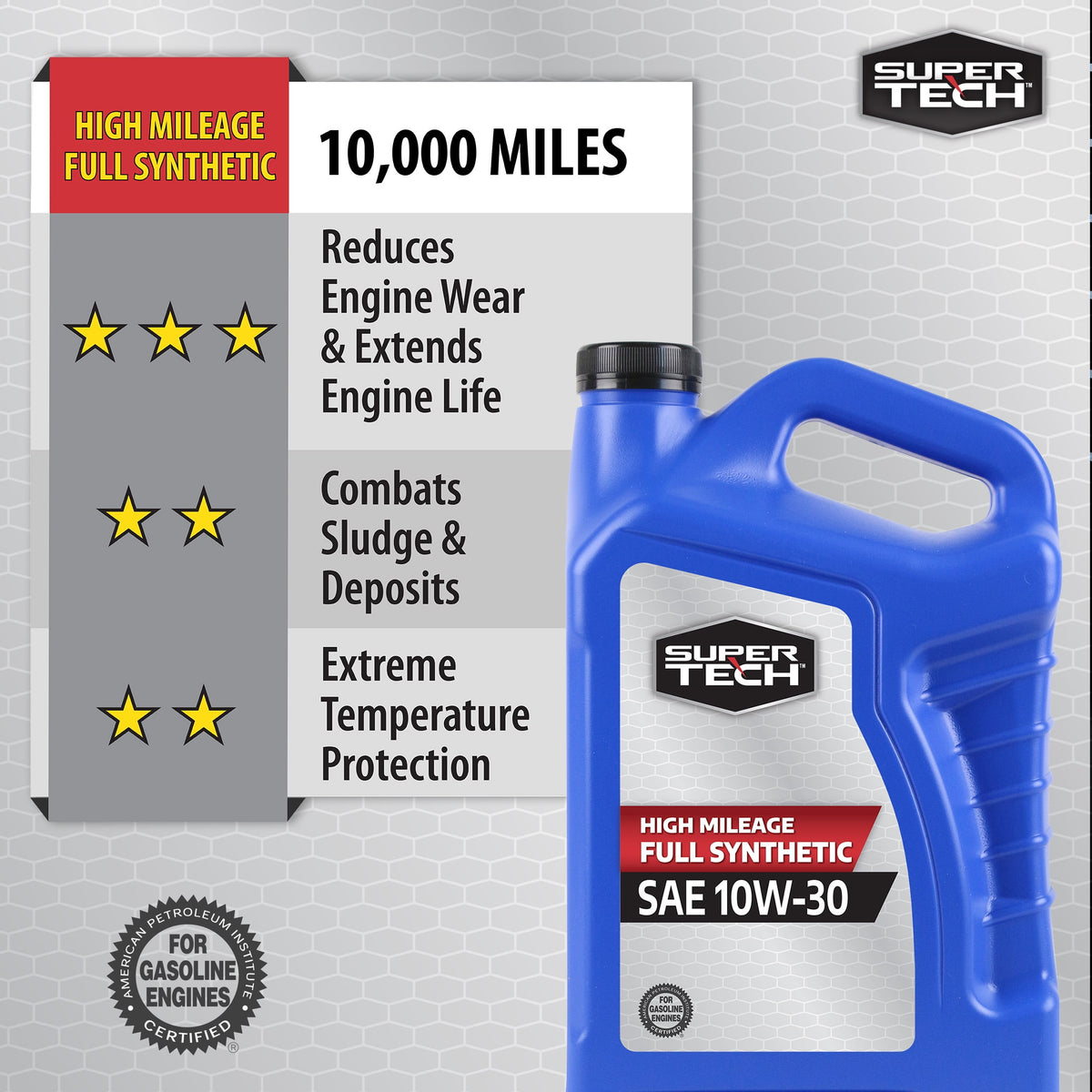 (2 pack) Super Tech High Mileage Full Synthetic SAE 10W-30 Motor Oil, 5 Quarts