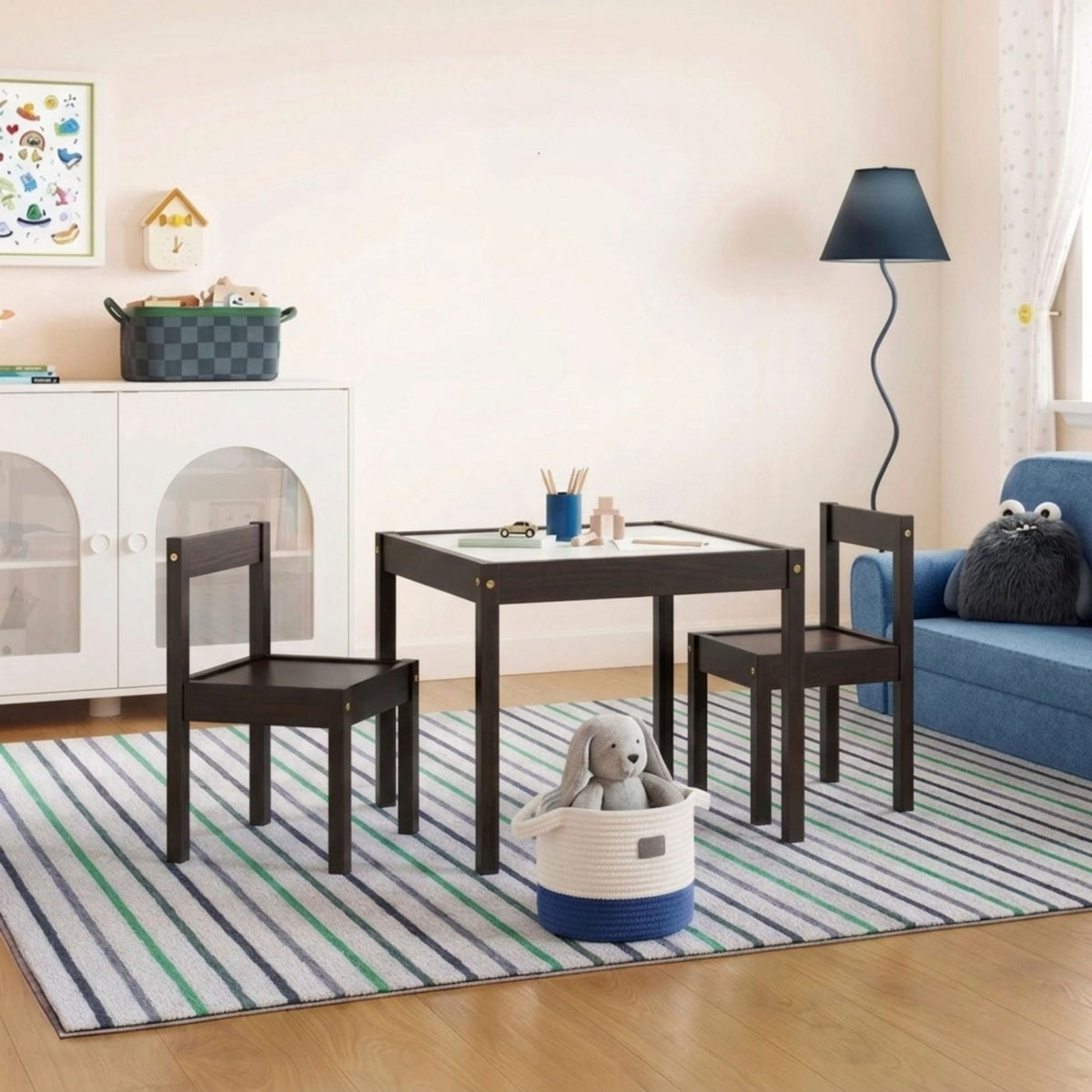 Mainstays Kids 3-Piece Dry Erase Activity Table and Chair Set for Learning, Drawing & Creative Play, Espresso