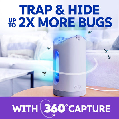 Zevo Max Flying Insect Indoor Fly Trap: Easy, Mess-Free Solution - Light Trap Catches & Kills House Flies, Fruit Flies, Gnats, & More (1 Plug in Device & 2 Cartridges)