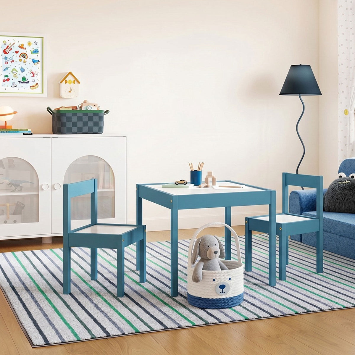 Mainstays Kids 3-Piece Dry Erase Activity Table and Chair Set, Blue