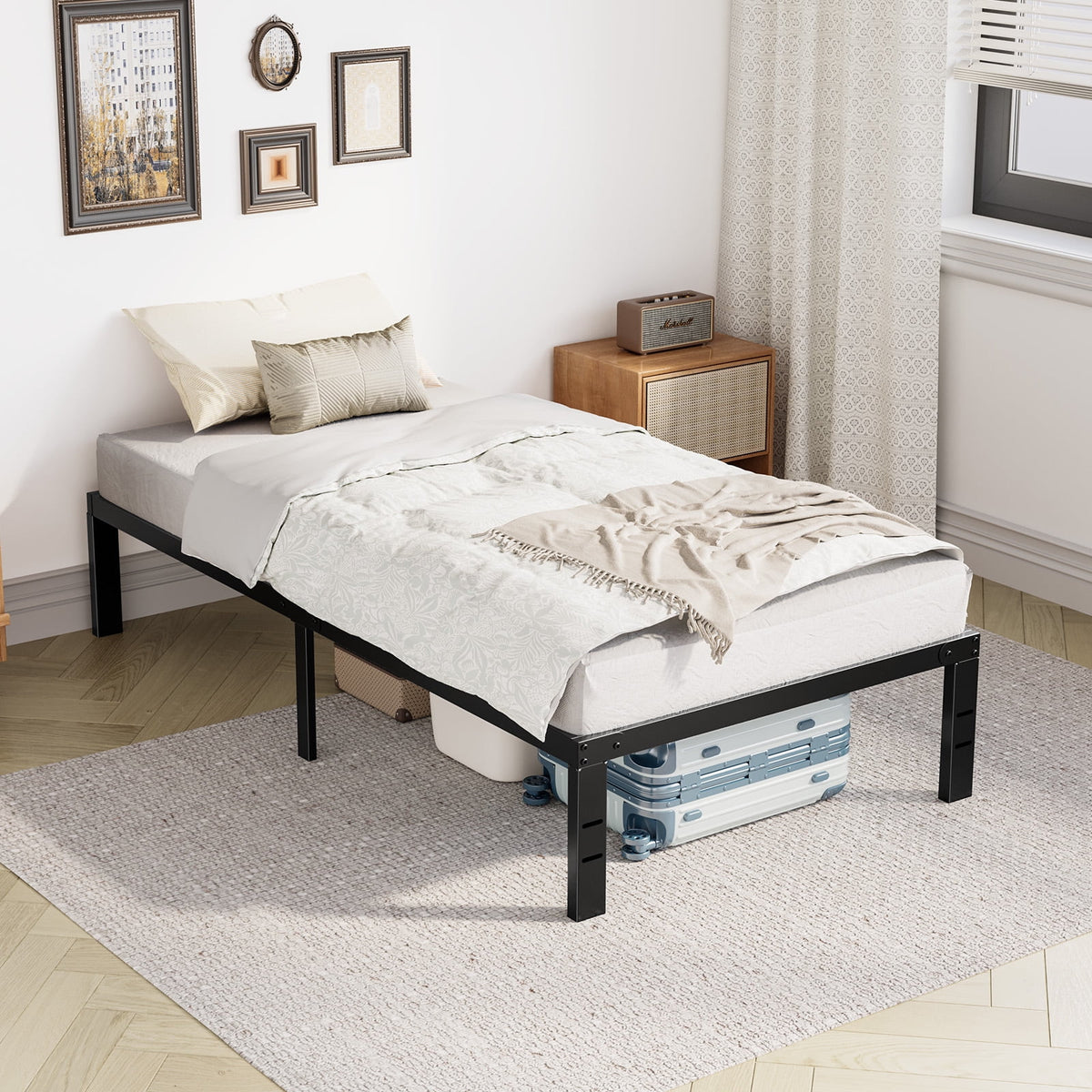 GIANNA Twin Size 14-inch Metal Platform Bed Frame with Under-Bed Storage, Sturdy Steel Construction, No Box Spring Required