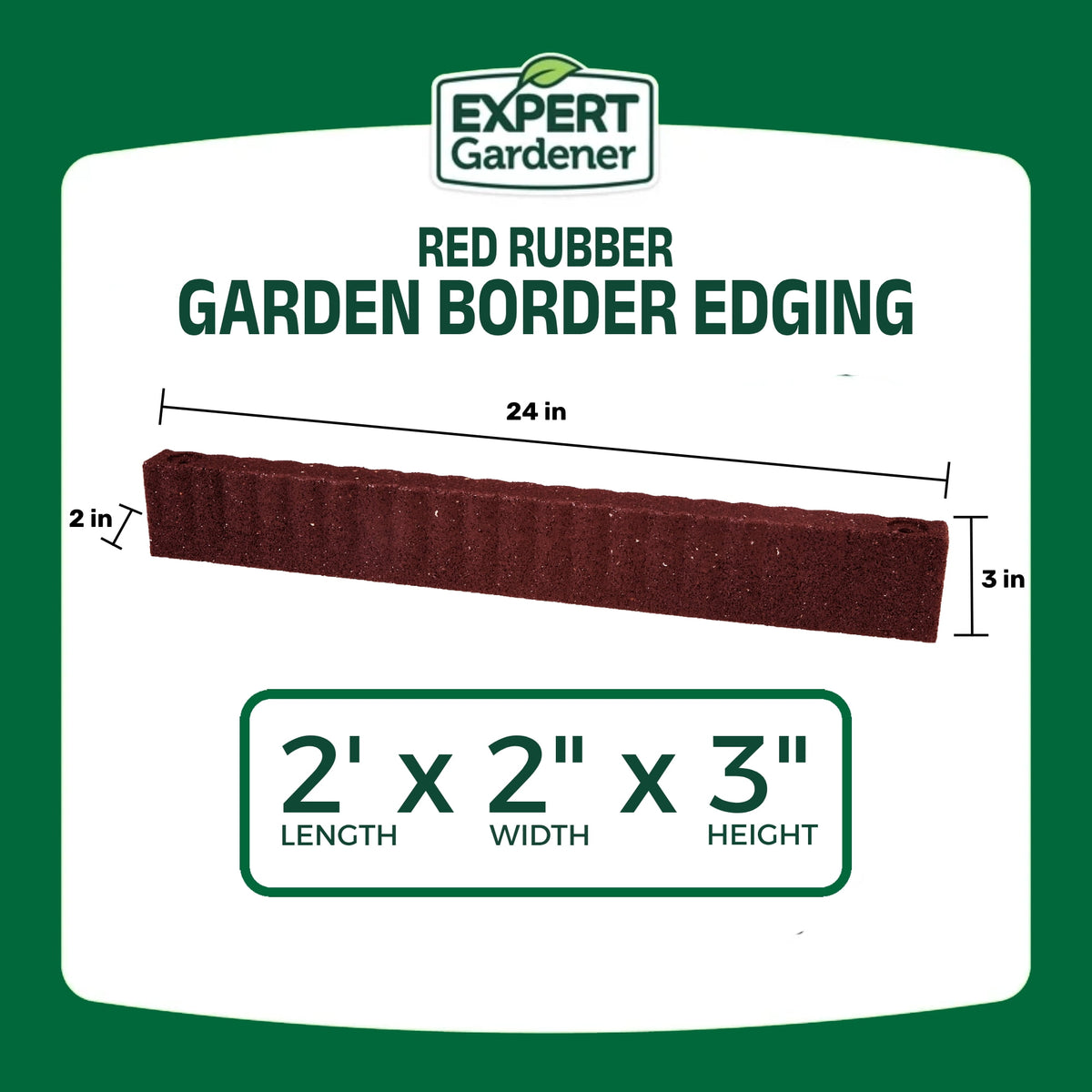 Expert Gardener 2' x 3" Red Recycled Rubber Garden Border Landscape Edging - 8 Pack