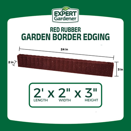 Expert Gardener 2' x 3" Red Recycled Rubber Garden Border Landscape Edging - 8 Pack