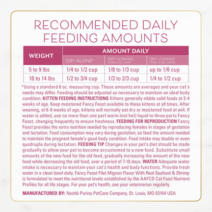 Purina Fancy Feast Dry Cat Food Filet Mignon Flavor with Seafood and Shrimp, 12 lb Bag, 4 Pack