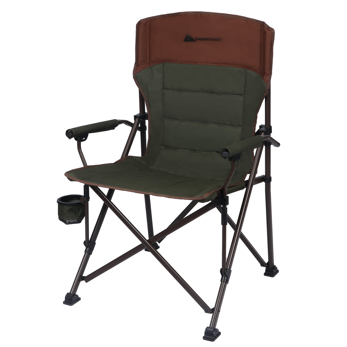 Ozark Trail Heavy Duty Hard Arm Camp Chair, Adjustable Cupholder, Tensioned Seat Fabric, Brown