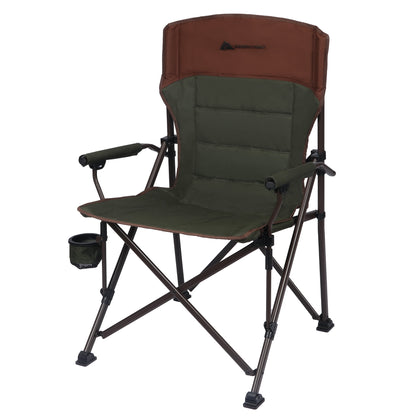 Ozark Trail Heavy Duty Hard Arm Camp Chair, Adjustable Cupholder, Tensioned Seat Fabric, Brown