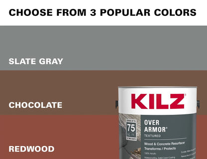 KILZ Over Armor Wood & Concrete Solid Coating Resurfacer, Exterior, Textured, Slate Gray, 1 Gallon