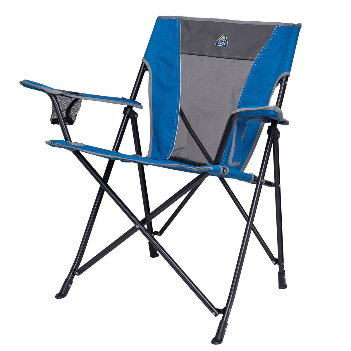GCI Outdoor Comfort Quad Lightweight Folding Camping Chair with Carry Bag, Heathered Royal