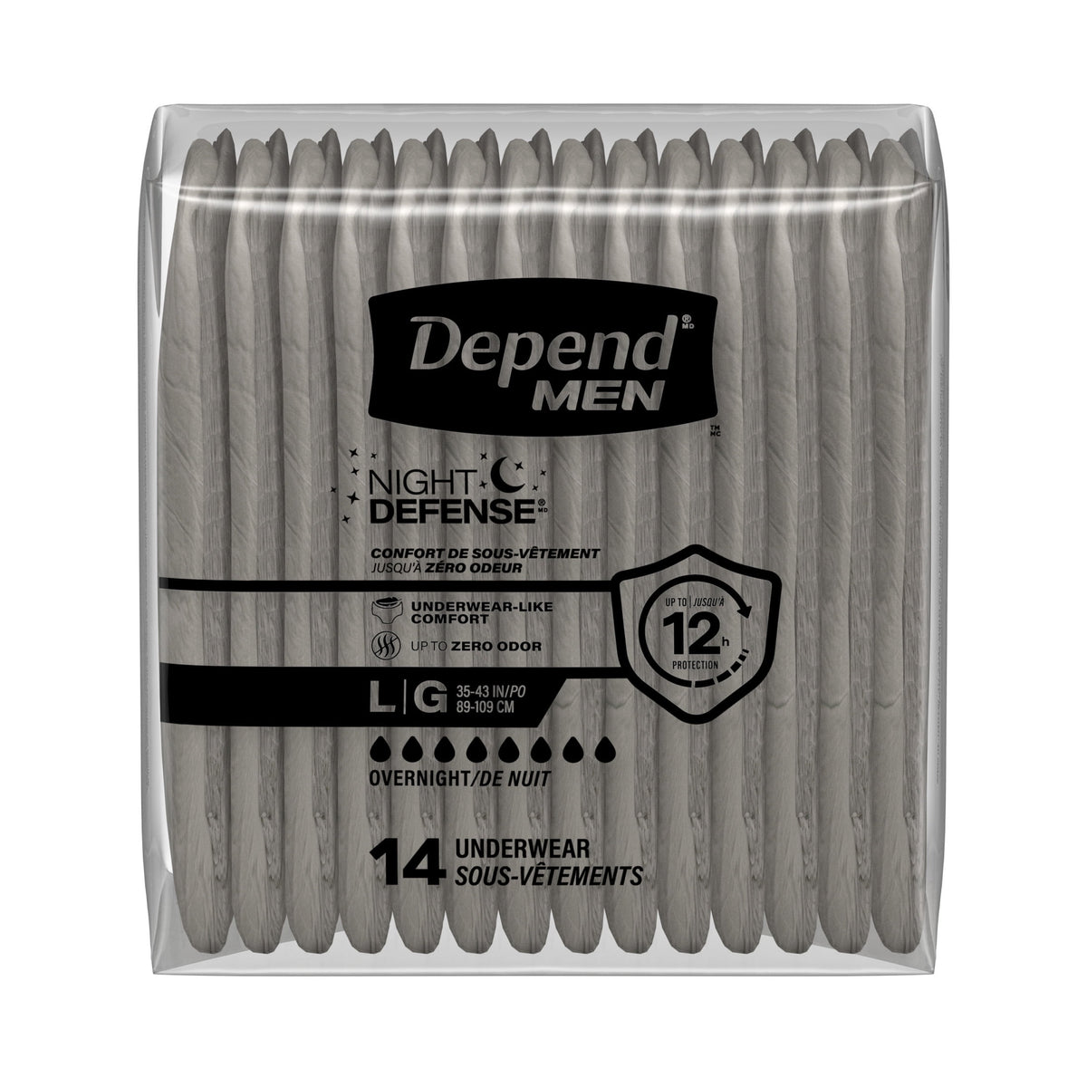 Depend Night Defense Incontinence Underwear for Men, Adult Diapers, L (56 Count)