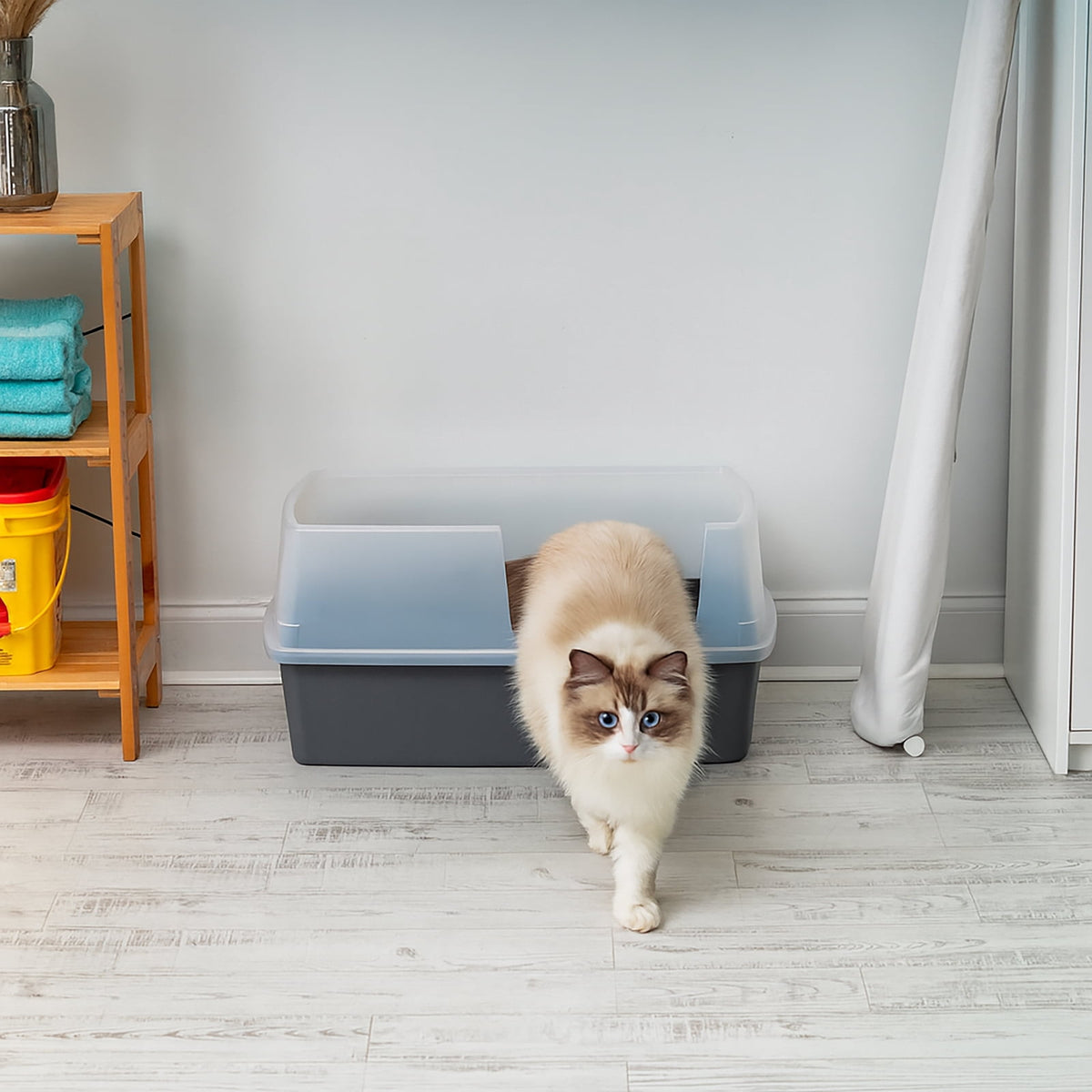 IRIS XXL Open-Top, Side Entry Cat Litter Box with High Sides, Easy to Clean for Big Cats, Gray