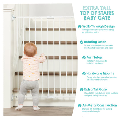 Regalo 2-in-1 Extra Tall Easy Swing Stairway and Hallway Walk Through Baby Gate, White, 38 Inch