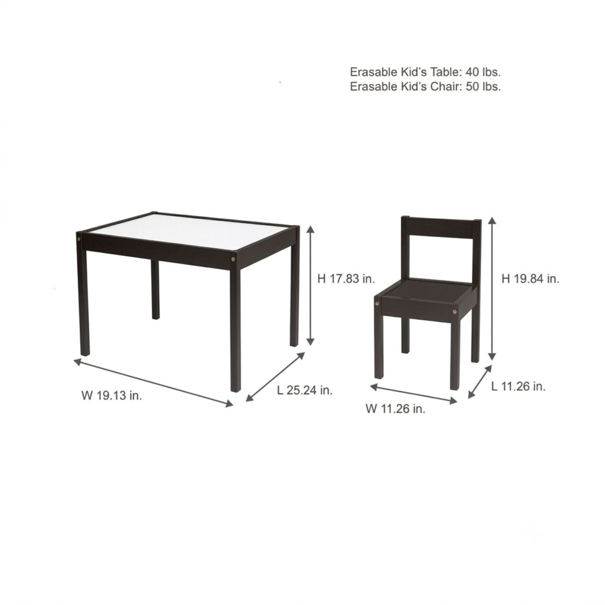 Mainstays Kids 3-Piece Dry Erase Activity Table and Chair Set for Learning, Drawing & Creative Play, Espresso
