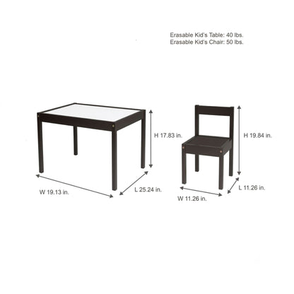Mainstays Kids 3-Piece Dry Erase Activity Table and Chair Set for Learning, Drawing & Creative Play, Espresso