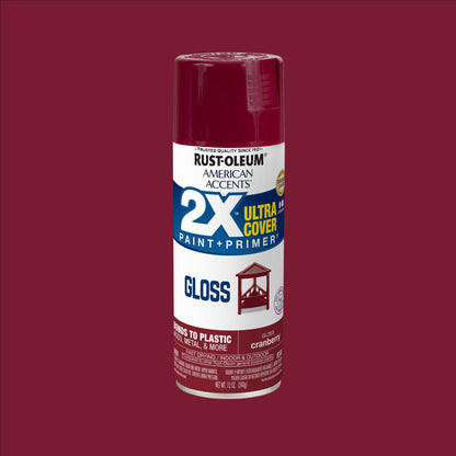 (6 pack) Cranberry, Rust-Oleum American Accents 2X Ultra Cover Gloss Spray Paint-327893, 12 oz