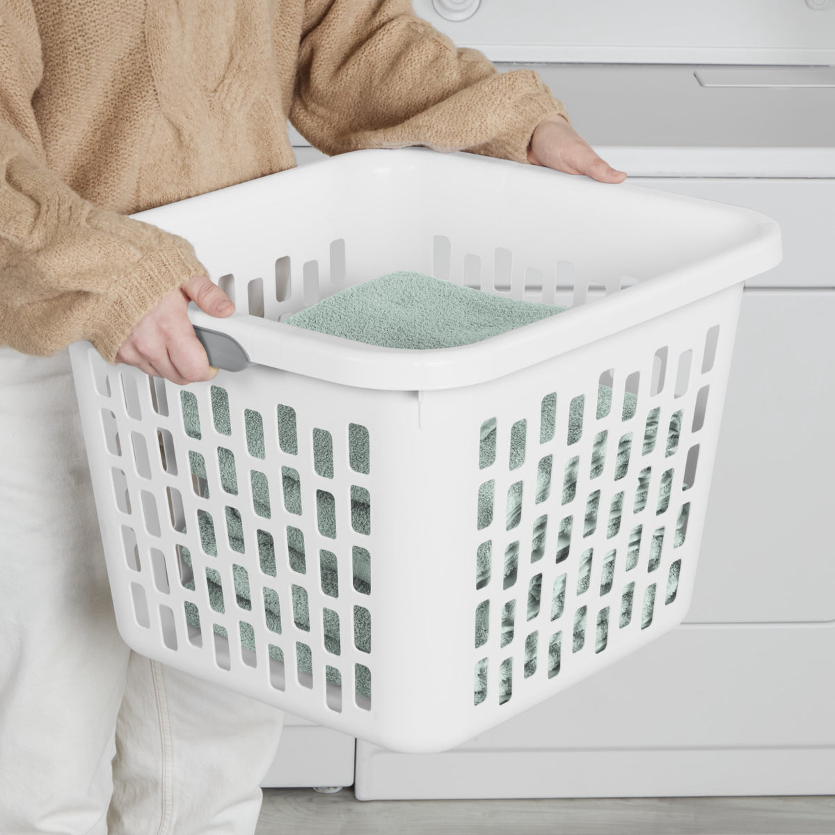 Sterilite Small 1.5 Bushel Square Plastic Laundry Basket with 2 Comfort Grip Handles, White, 6 Pack