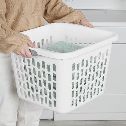 Sterilite Small 1.5 Bushel Square Plastic Laundry Basket with 2 Comfort Grip Handles, White, 6 Pack