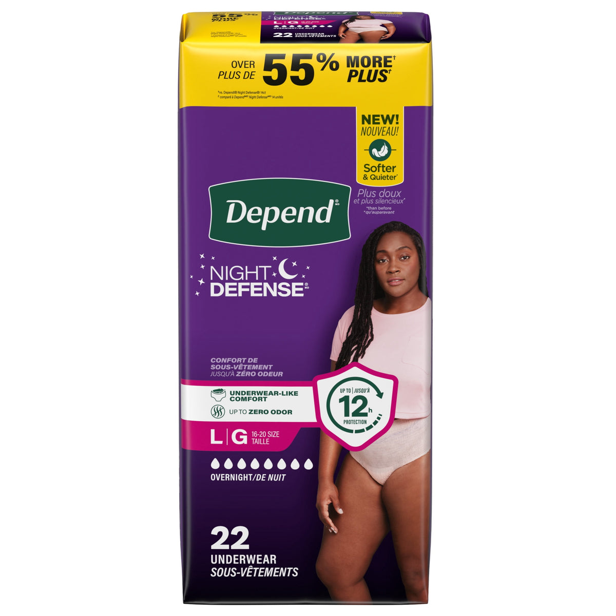 (2 pack) Depend Night Defense Incontinence Underwear for Women, Adult Diapers, L (22 Count)