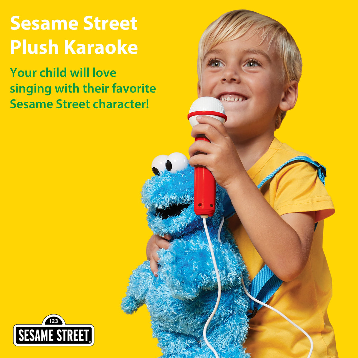 Singing Machine Kids, Sesame Street Karaoke Plush Backpack with built-in microphone and straps, Cookie Monster