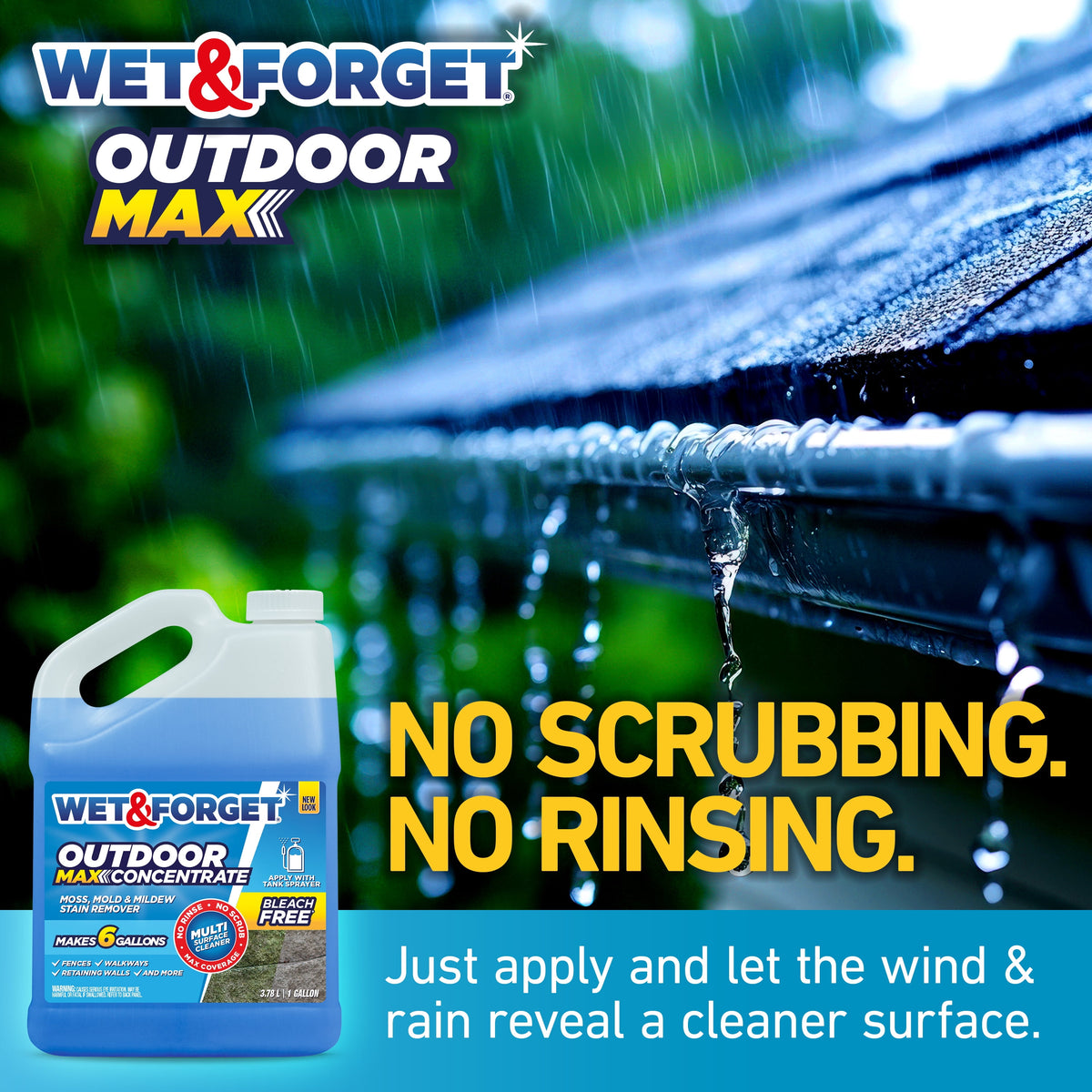 (2 pack) Wet & Forget Outdoor MAX Moss, Mold, Mildew, and Algae Stain Remover Concentrate, 128 oz