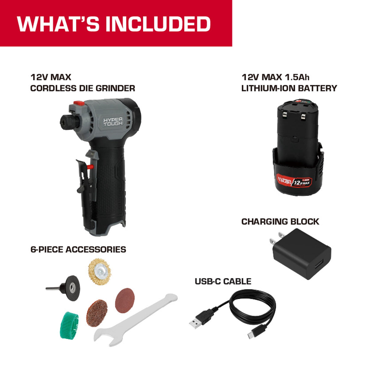 Hyper Tough 12V Brushless Cordless Die Grinder with 1.5Ah Battery