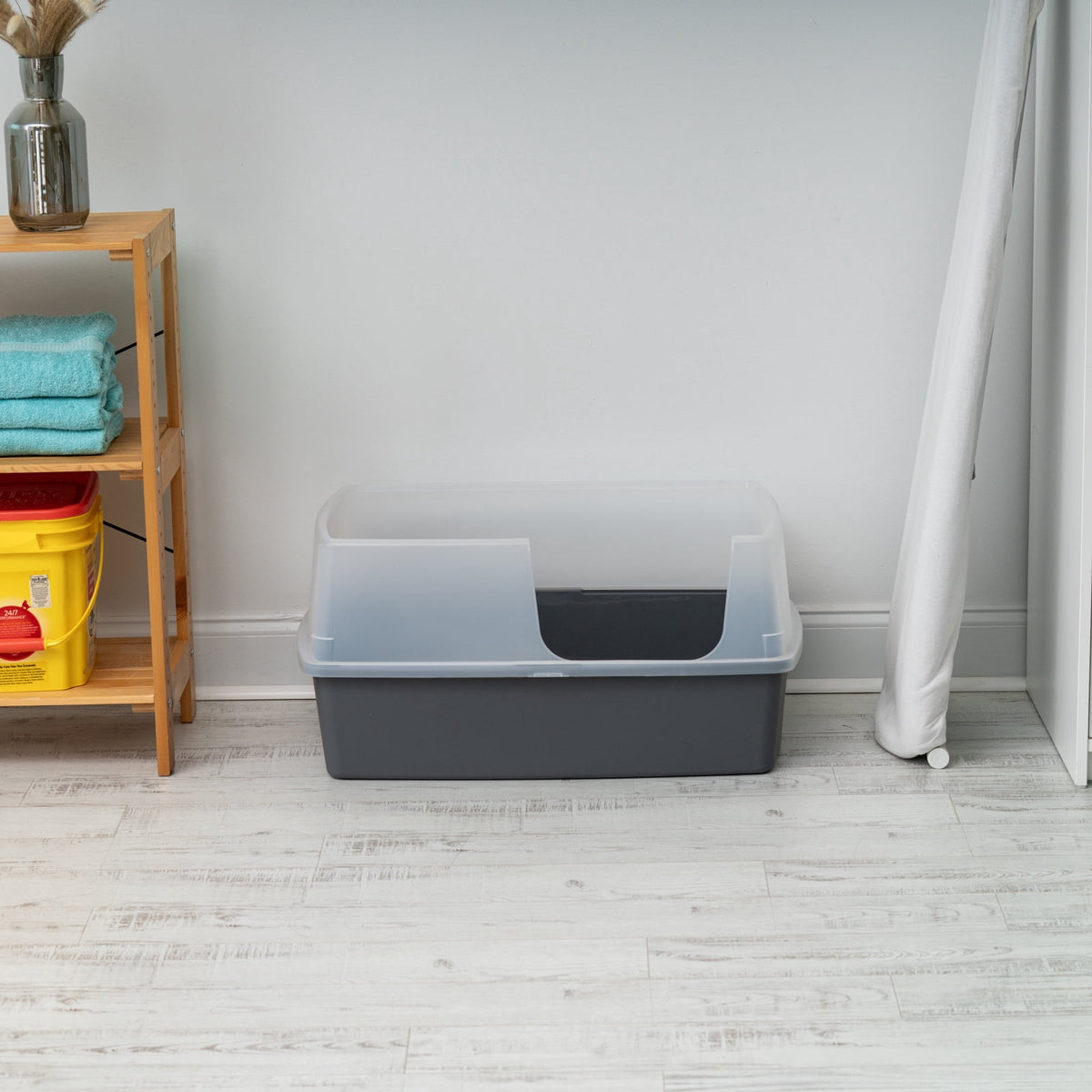IRIS XXL Open-Top, Side Entry Cat Litter Box with High Sides, Easy to Clean for Big Cats, Gray