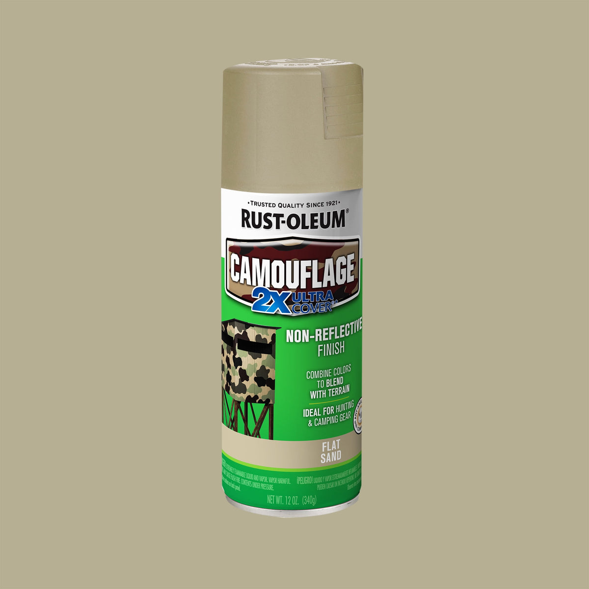 (6 pack) Sand, Rust-Oleum Camouflage 2X Ultra Cover Flat Spray Paint-339004, 12 oz