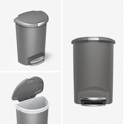 simplehuman Kitchen Trash Can, 13 Gallon Plastic Step Garbage Bin with Secure Slide Lock, Soft Close Lid, Gray