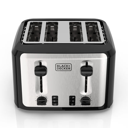BLACK+DECKER Black/Silver 4‑Slice Toaster with Extra‑Wide Slots, 7 Adjustable Shade Settings, High‑Lift Lever & Drop‑Down Crumb Tray
