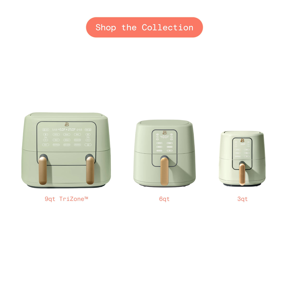 Beautiful 3 Qt Air Fryer with TurboCrisp Technology, EverGood Ceramic Nonstick Coating, Sage Green by Drew Barrymore