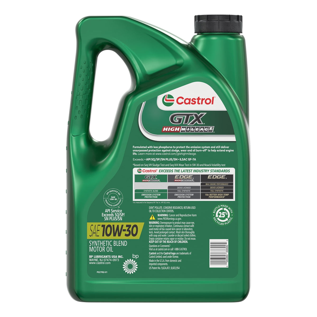 (2 pack) Castrol GTX High Mileage 10W-30 Synthetic Blend Motor Oil, 5 Quarts