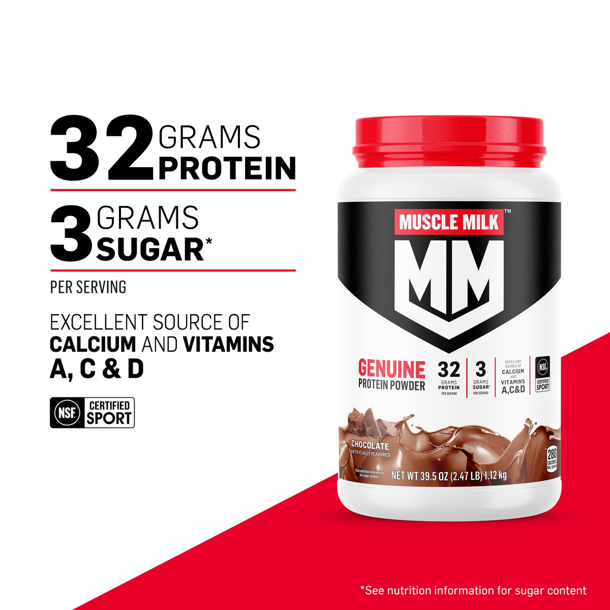 Muscle Milk Genuine Protein Powder, Vanilla, 32g Protein, 1.9lb, 30.9oz