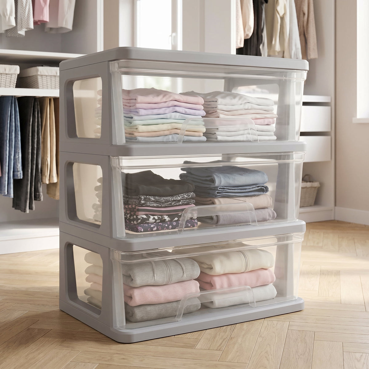 Starplast 3-Drawer Organization Tower Wide Storage Cart, Silver Plastic