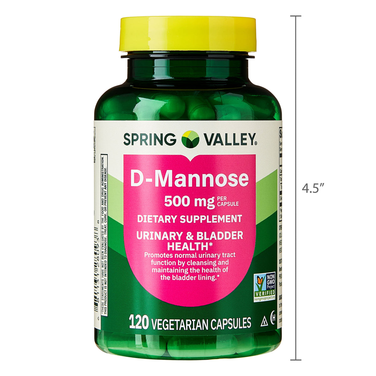 (3 pack) Spring Valley D-Mannose Urinary Tract Support Dietary Supplement, 500 mg, 120 Vegetarian Capsules
