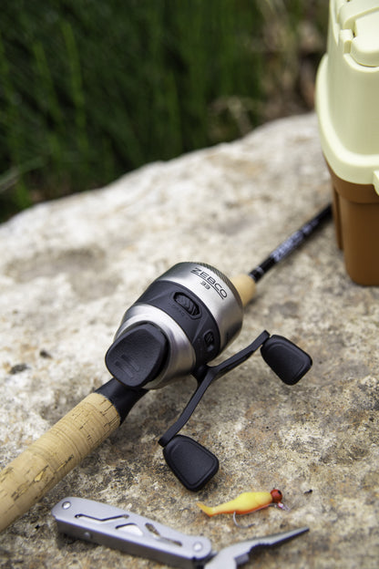 Zebco 33 Cork Handle Spincast Reel and IM6 Graphite Fishing Rod Combo, 6ft 6in 2-piece, Black