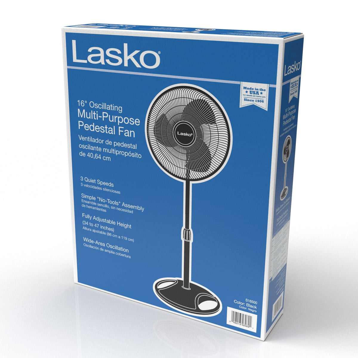 Lasko 16" 3-Speed Oscillating, Adjustable Height, Pedestal Fan S16500