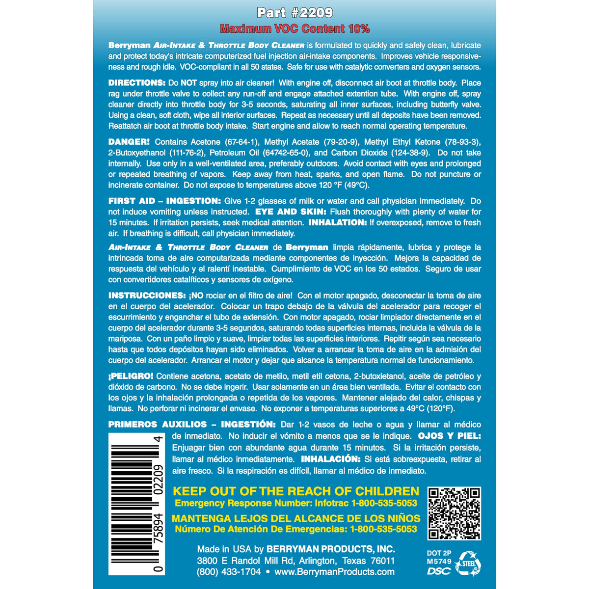 (6 pack) Berryman B-12 Chemtool Air Intake & Throttle Body Cleaner, 11 oz Aerosol