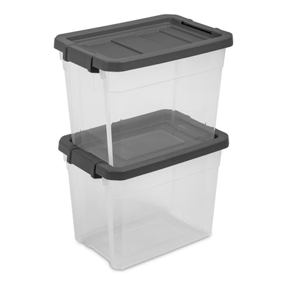 Sterilite Small Storage Bin, 30 Quart Clear Plastic Storage Container with Latch Lid, Dark Gray, Pack of 6
