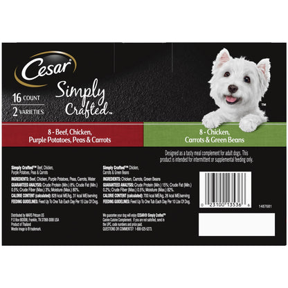 Cesar Simply Crafted Wet Dog Food Variety Pack, 1.3 oz Tubs (16 Pack)