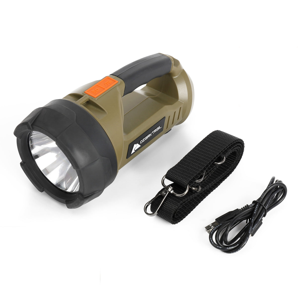 Ozark Trail 4000 Lumen Dual Source Rechargeable Flashlight with 5000 mAh Power Bank, Olive