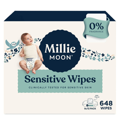 Millie Moon Luxury Diapers, Size 3, 80 Count, and Millie Moon Sensitive Baby Wipes, 9 Pack, 648 Wipes (Select for More Options)