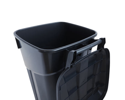 Hyper Tough 32 Gallon Wheeled Plastic Garbage Can with Attached Lid, Black