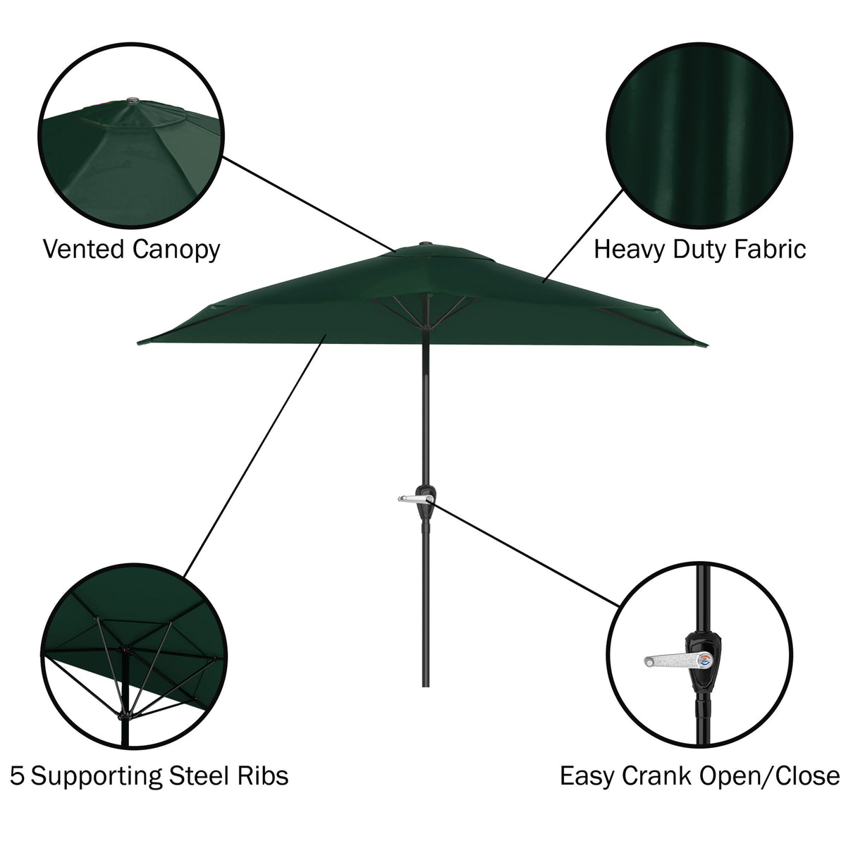 Pure Garden 9ft Half Umbrella for Balcony, Porch, or Deck, Hunter Green