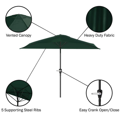 Pure Garden 9ft Half Umbrella for Balcony, Porch, or Deck, Hunter Green